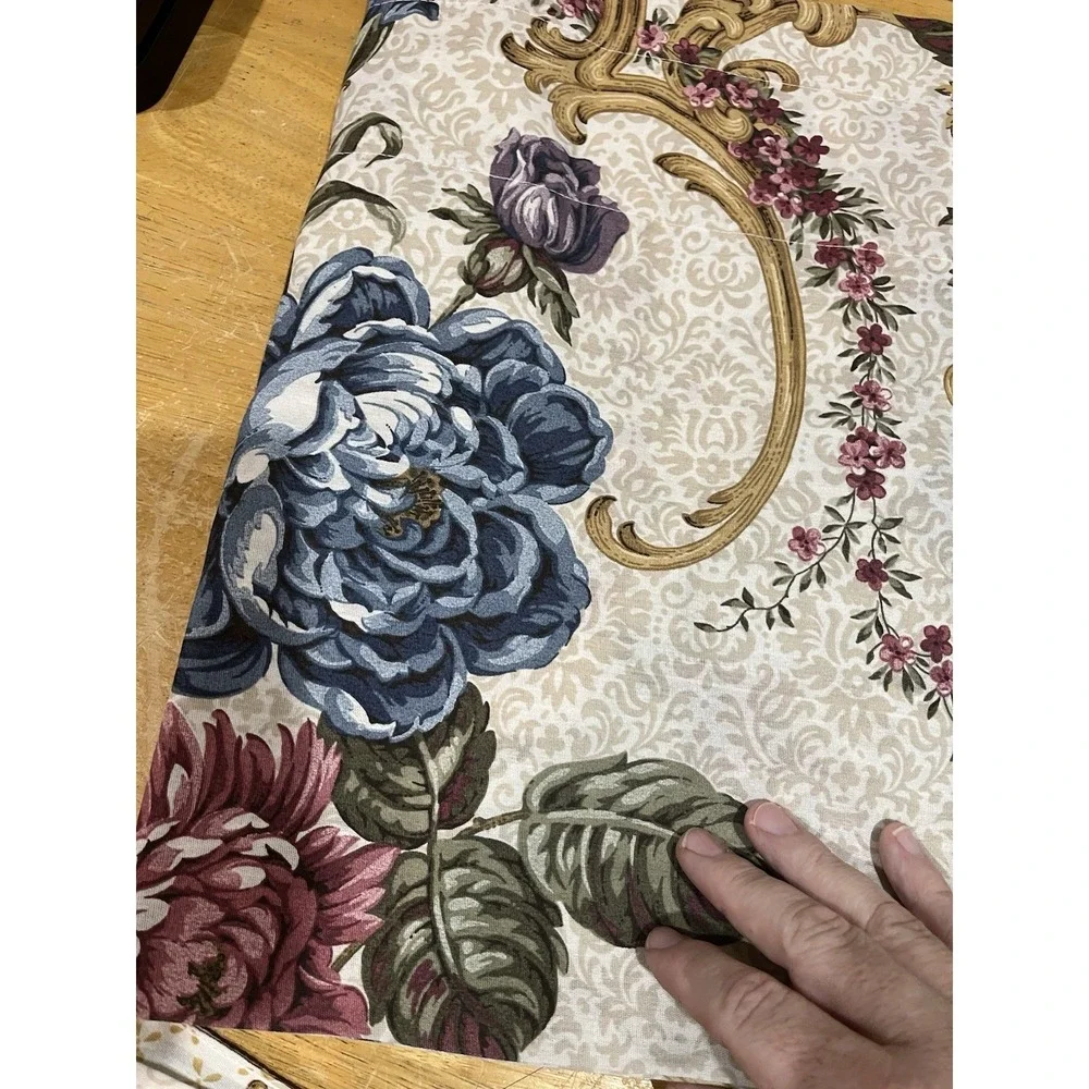 Vtg Floral Gold Scroll Drapery Set Cottage‎ Garden French Tieback Valance Panels
